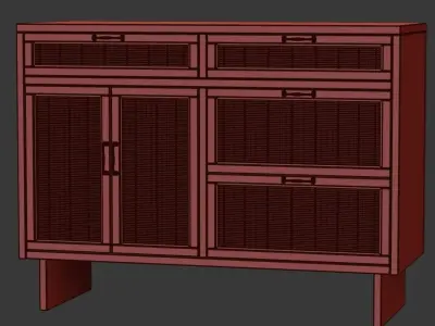 Wooden chest of drawers from rattan 3D model