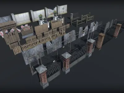Ultimate Fence Package Low-poly 3D model