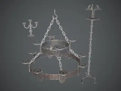 Chandelier Medieval Low-poly 3D model