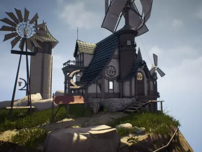 Windmill Fantasy House Low-poly 3D model