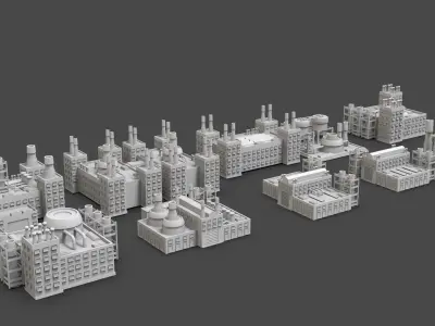 Low Poly 10 Industrial Buildings Mini Pack 8 - Untextured Low-poly 3D model
