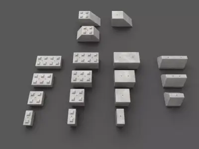 Modular concrete building blocks Low-poly 3D model
