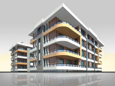 U Type Planning Architectural 3d Model with Render Scene Low-poly 3D model