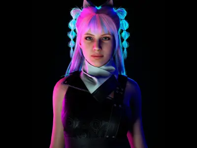 Lunara Neon Punk Female Character with Stylized Hair Low-poly 3D model