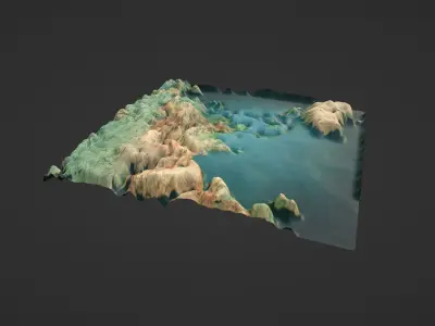 Asia Australia Map Topography Low-poly 3D model
