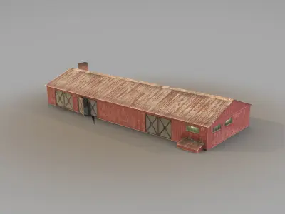 Old Garage 01 red with damage DMG  Low-poly 3D model
