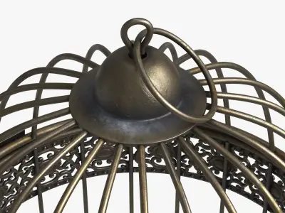  Vintage Cage with Perched Bird on Branch Brass 