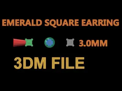 SQUARE EMERALD CUT 4 PRONG SOLITAIRE EARRING 3MM 3D print model