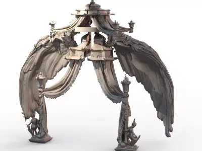 Baroque tent exterior pillars detail 3D model