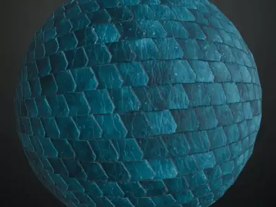 Green Teal Mosaic Fan Scale Ceramic Tiles PBR Seamless Texture