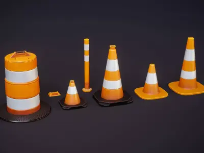 Traffic Cones - Stylized Pack Low-poly 3D model