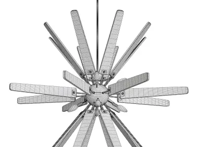 Bernice 8 light Antique Black Sputnik Natural Wood Chandelier Low-poly 3D model