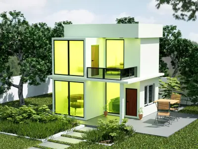 3D House in Landscape Garden - Exterior Visualization Scene Low-poly 3D model