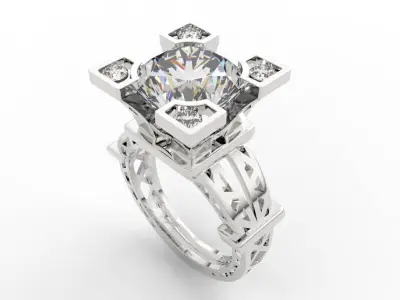 5 Carat Large Carat Eiffel Tower Ring 3D print model