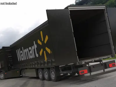  Electric Truck with Walmart Trailer Black Rigged for Maya 