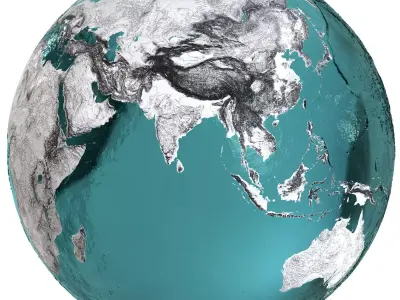 Earth Water 3D Globe Contours Low-poly 3D model
