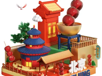china Chinese style landmark building 2 3D model