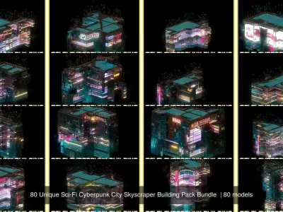 80 Unique Sci-Fi Cyberpunk City Skyscraper Building Pack Bundle 