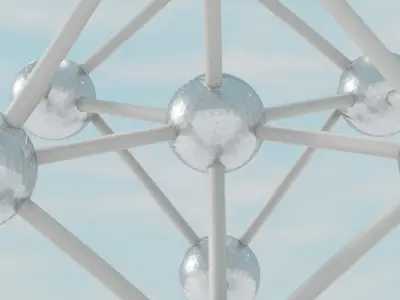 Atomium tower of metal balls Low-poly 3D model