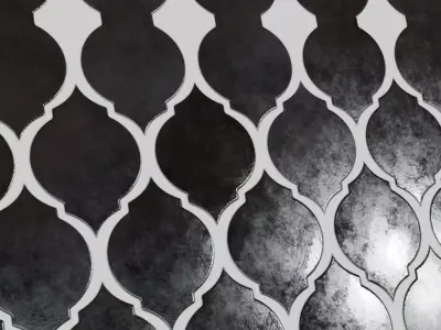 Classic Glossy Black and White Arabesque Tiles PBR Seamless Texture