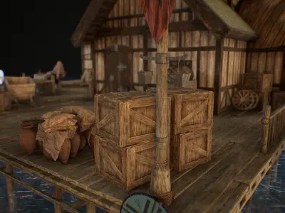 Viking Medieval Modular House Game-Ready Low-poly 3D model