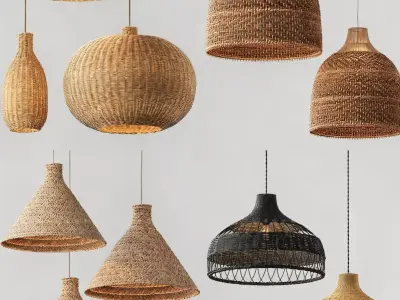 Bamboo pendant lamp set 3D model