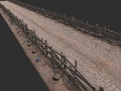 Village Road With Fence 3 Low-poly 3D model