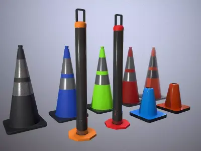 PBR Low poly Traffic cone Pack Low-poly 3D model
