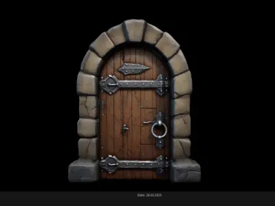 Low Poly Stylized Dungeon Door AI Low-poly 3D model