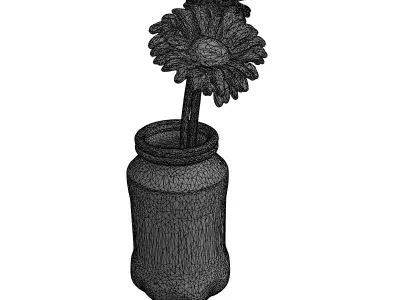 Gerbera Daisies Blue Bottle Vase Low-poly 3D model