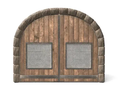 Large Medieval Wooden Door With Prison Style Windows 3D model