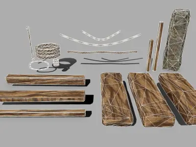 Wood Set rope Low-poly 3D model
