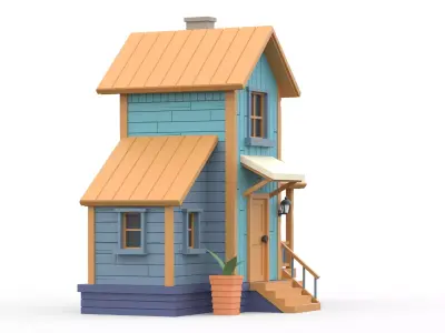 Wooden House F with UV Low-poly 3D model
