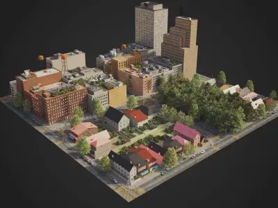 Realistic City District A16-R17 MAYA Low-poly 3D model