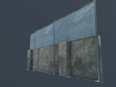 Street wall with metal fence Low-poly 3D model
