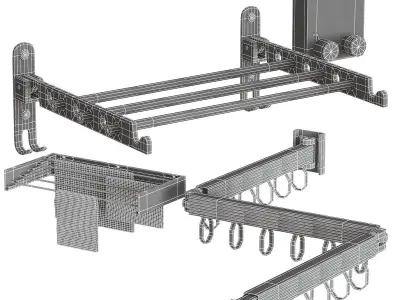 Wall Mounted Clothes Hanger Rack Set 3D model