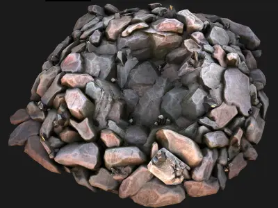 Tin Ore Deposits Minerals in Rocks Low-poly 3D model