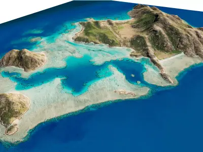 Lizard Island full 3d model terrain Low-poly 3D model