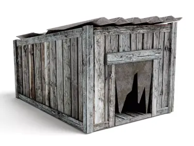 Wooden raw dog house damaged da1 Low-poly 3D model