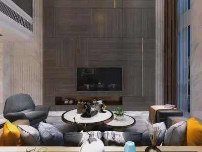 living room with dining room 3D model05 3D model