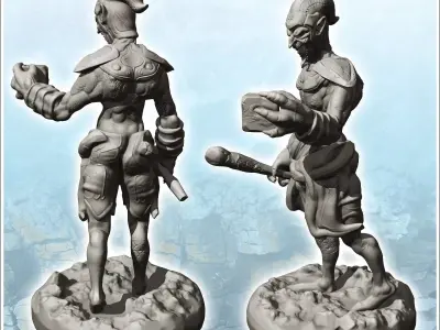 Goblin shaman with wooden staff and magic stone 12 - Medieval Fa 3D print model