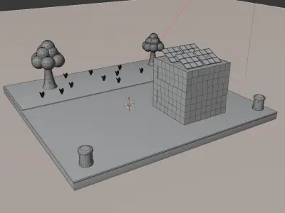  Isometric scene of a building with solar panel grass Low Poly Free low-poly 3D model
