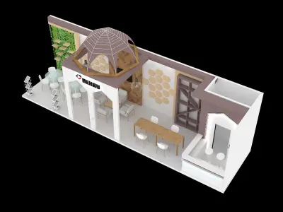 Booth Exhibition Design size 3x12 m with two open sides  Low-poly 3D model