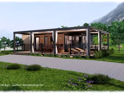 modern mobile home tiny house vacation house on 40m2 Low-poly 3D model
