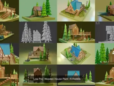 Low Poly Wooden House Pack