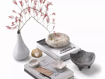 Decorative set with indoor bouquet 3D model
