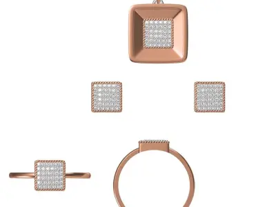 Light Minimalist Diamond Ring Earrings Pendant Set 3D print model