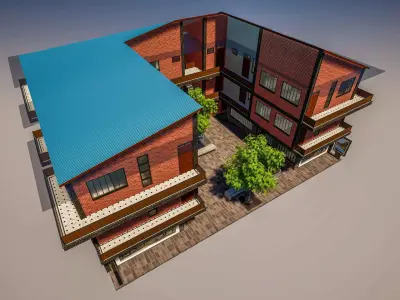 Modern Industrial Mixed Use Building  Shops  Apartments 3D Model Low-poly 3D model