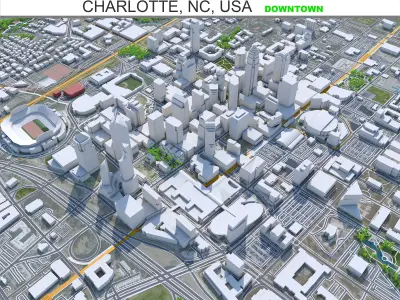 Charlotte Downtown North Carolina USA Low-poly 3D model