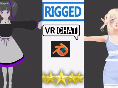 2 Cute Anime girls characters collection g3 Low-poly 3D model